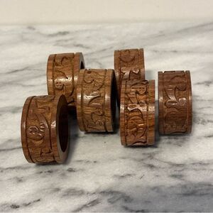 Carved Wooden Napkin Rings set of 6